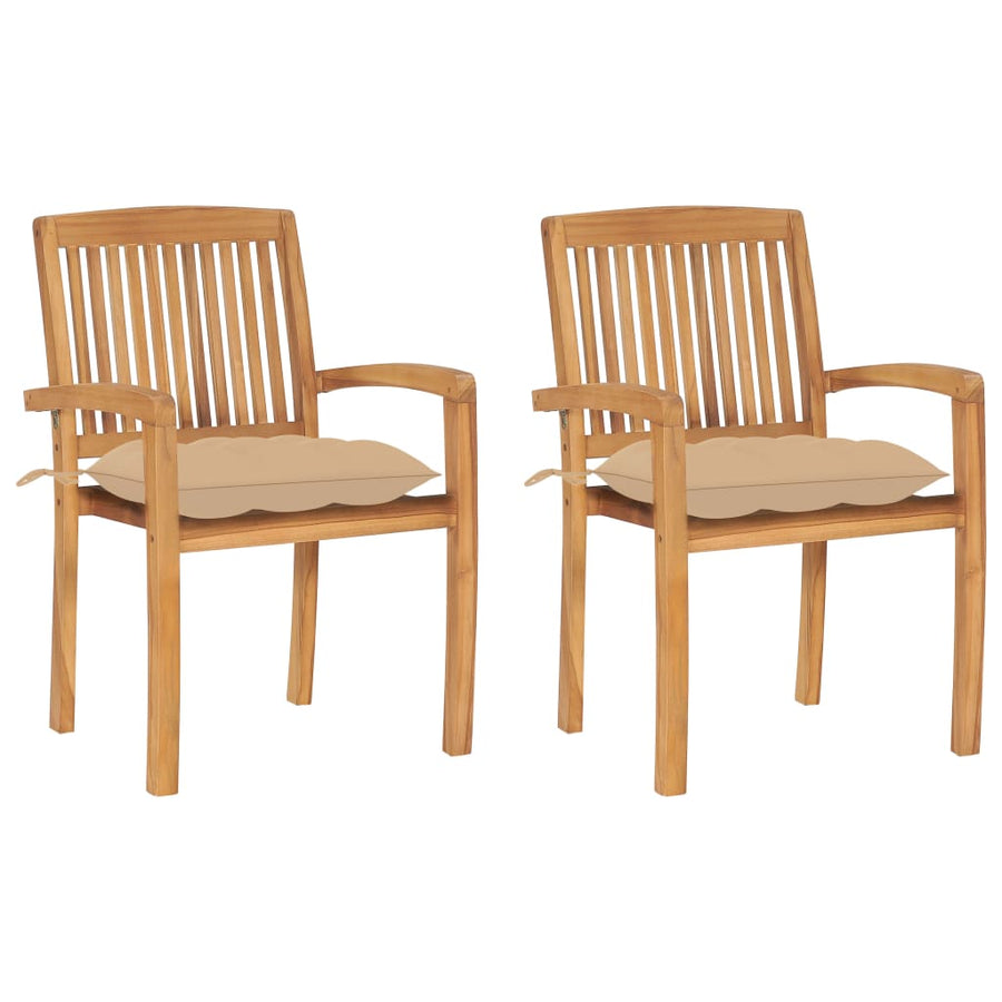 Tuinstoelen 2 St Met Beige Kussens Massief Teakhout