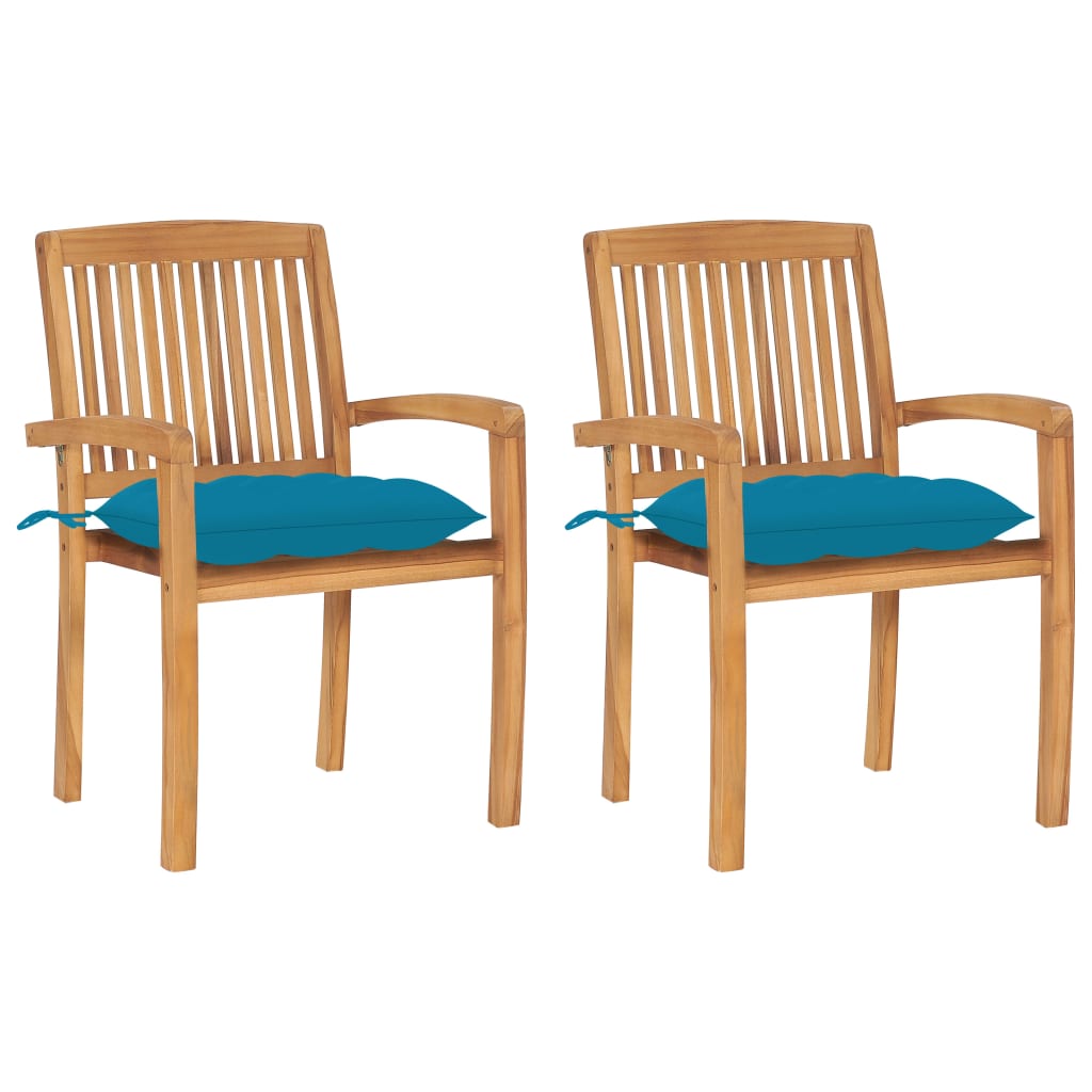 Tuinstoelen Met E Kussens Massief Teakhout 2 lichtblauw