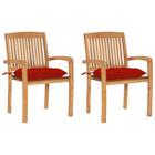 Garden chairs 2 pcs with red cushions solid teak wood