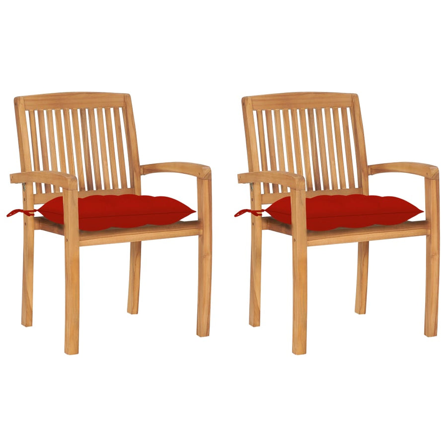 Tuinstoelen 2 St Met Rode Kussens Massief Teakhout Rood