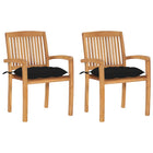 Tuinstoelen 2 st massief teakhout met zwarte kussens