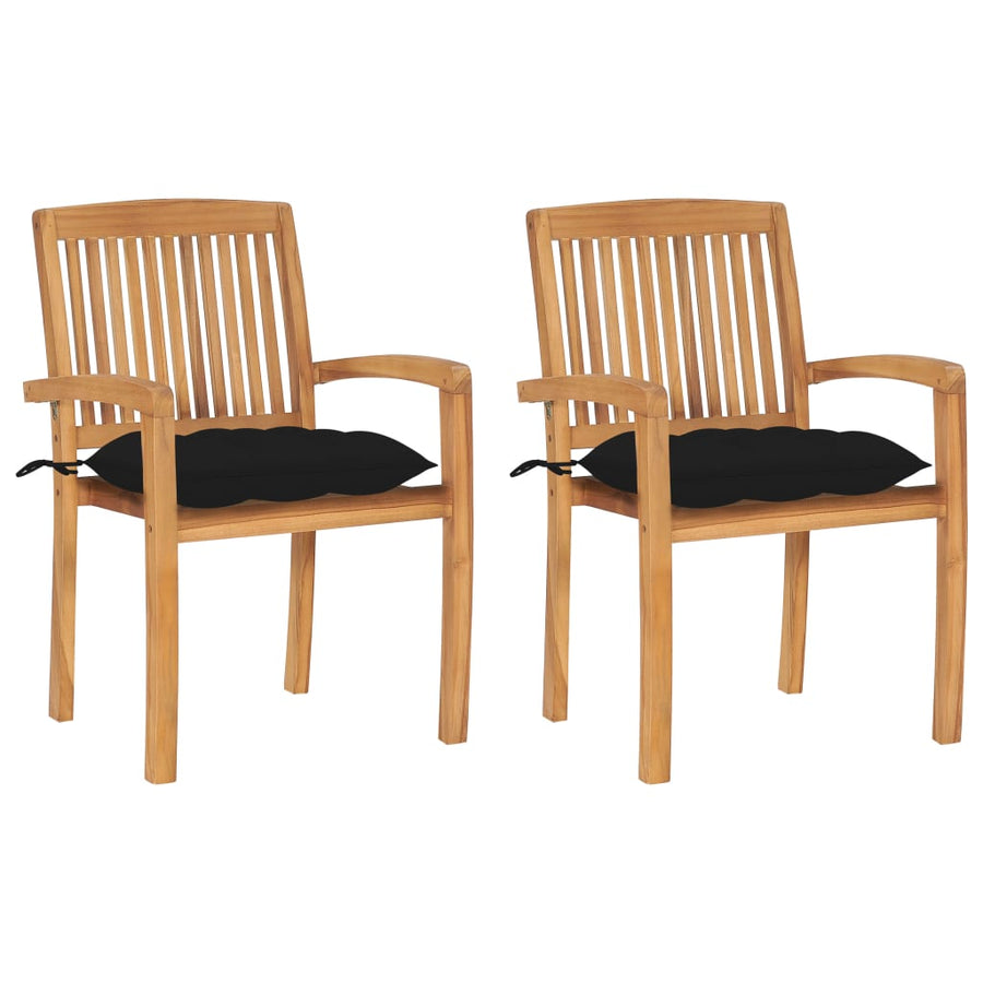 Tuinstoelen 2 St Met Zwarte Kussens Massief Teakhout
