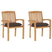 Tuinstoelen 2 st massief teakhout taupe kussens