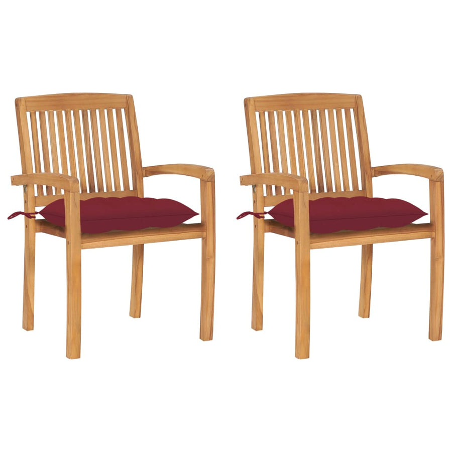 Tuinstoelen Met Wijnrode Kussens Massief Teakhout 2 Wijnrood