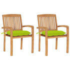 Garden chairs 2 pcs with bright green cushions solid teak wood