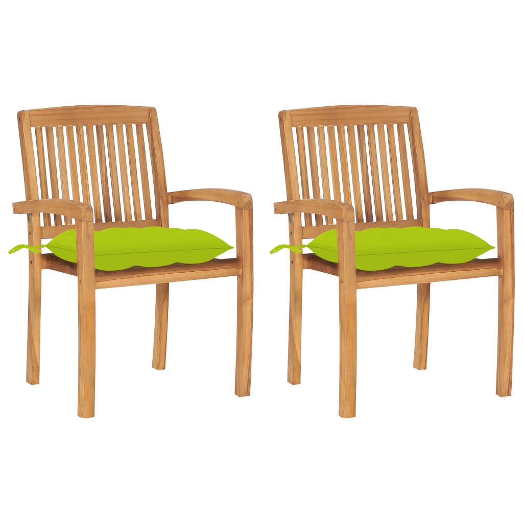 Tuinstoelen 2 St Met Heldergroene Kussens Massief Teakhout