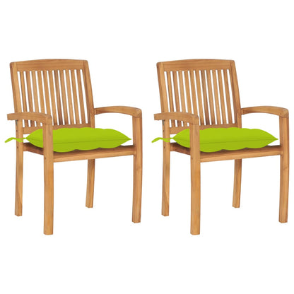 Tuinstoelen 2 St Met Heldergroene Kussens Massief Teakhout