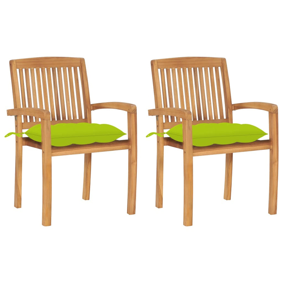 Tuinstoelen 2 St Met Heldergroene Kussens Massief Teakhout