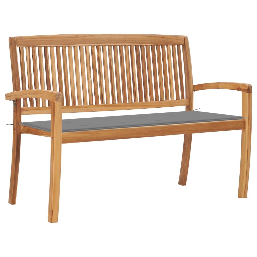 Tuinbank Stapelbaar Met Kussen 128,5 Cm Massief Teakhout 120 cm Grijs