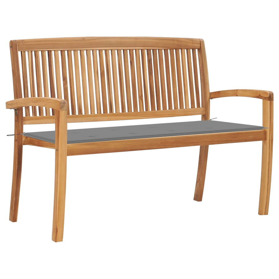 Tuinbank Stapelbaar Met Kussen 128,5 Cm Massief Teakhout 120 cm Grijs