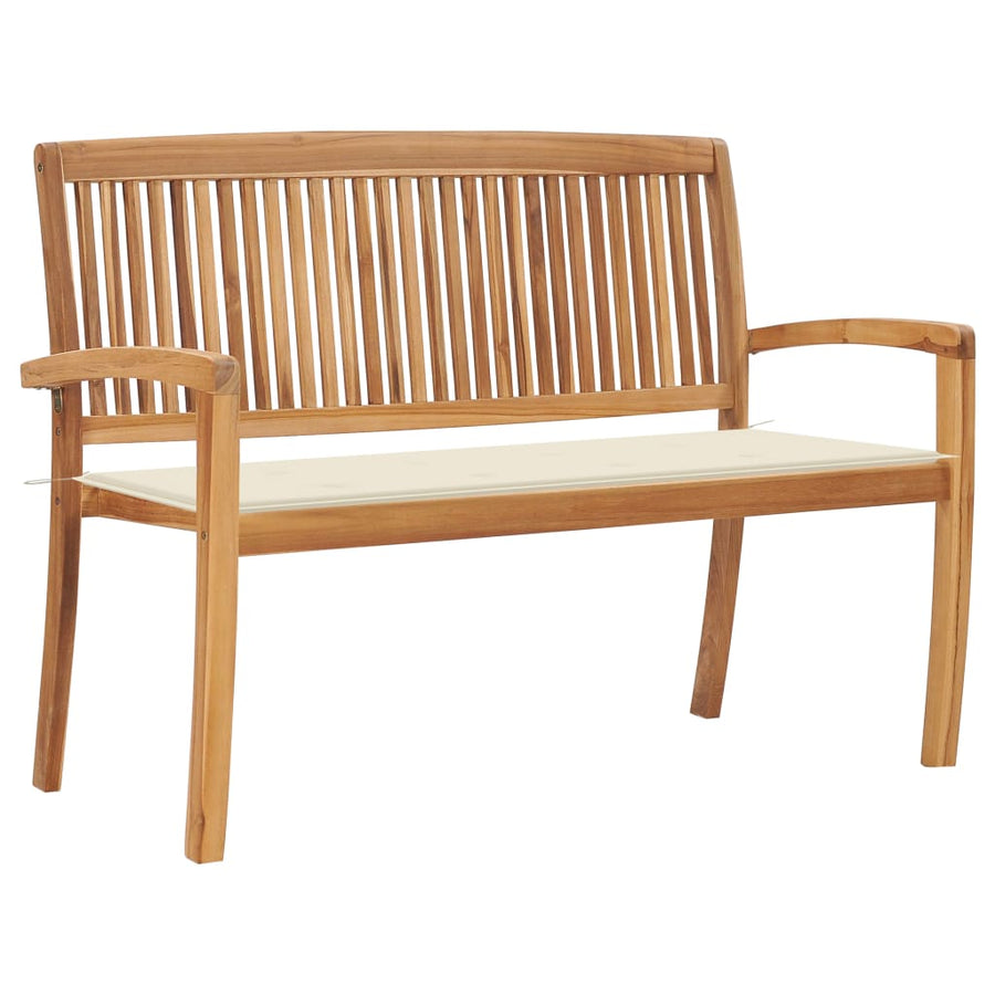 Tuinbank Stapelbaar Met Kussen 28,5 Cm Massief Teakhout 120 cm Crème