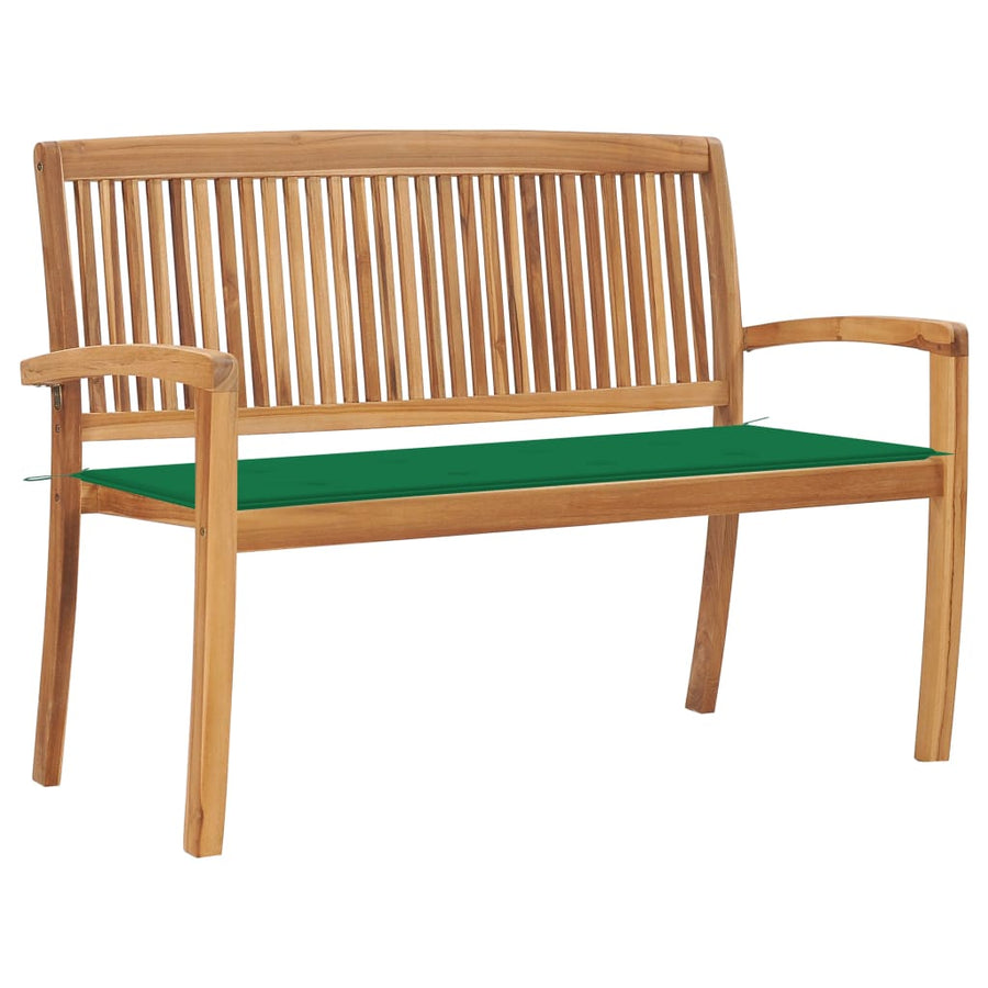 Tuinbank Stapelbaar Met Kussen 128,5 Cm Massief Teakhout 120 cm Groen