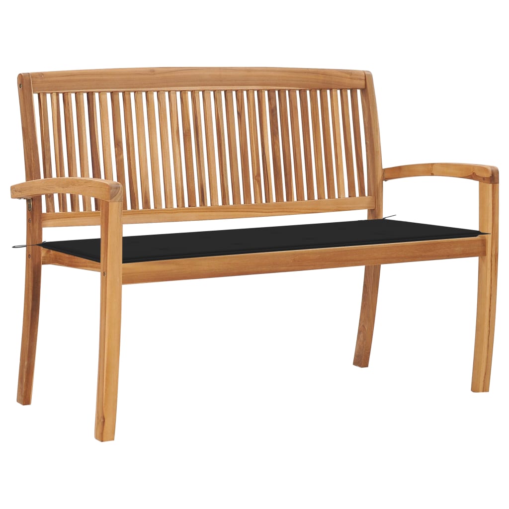 Tuinbank Stapelbaar Met Kussen 128,5 Cm Massief Teakhout 120 cm Zwart