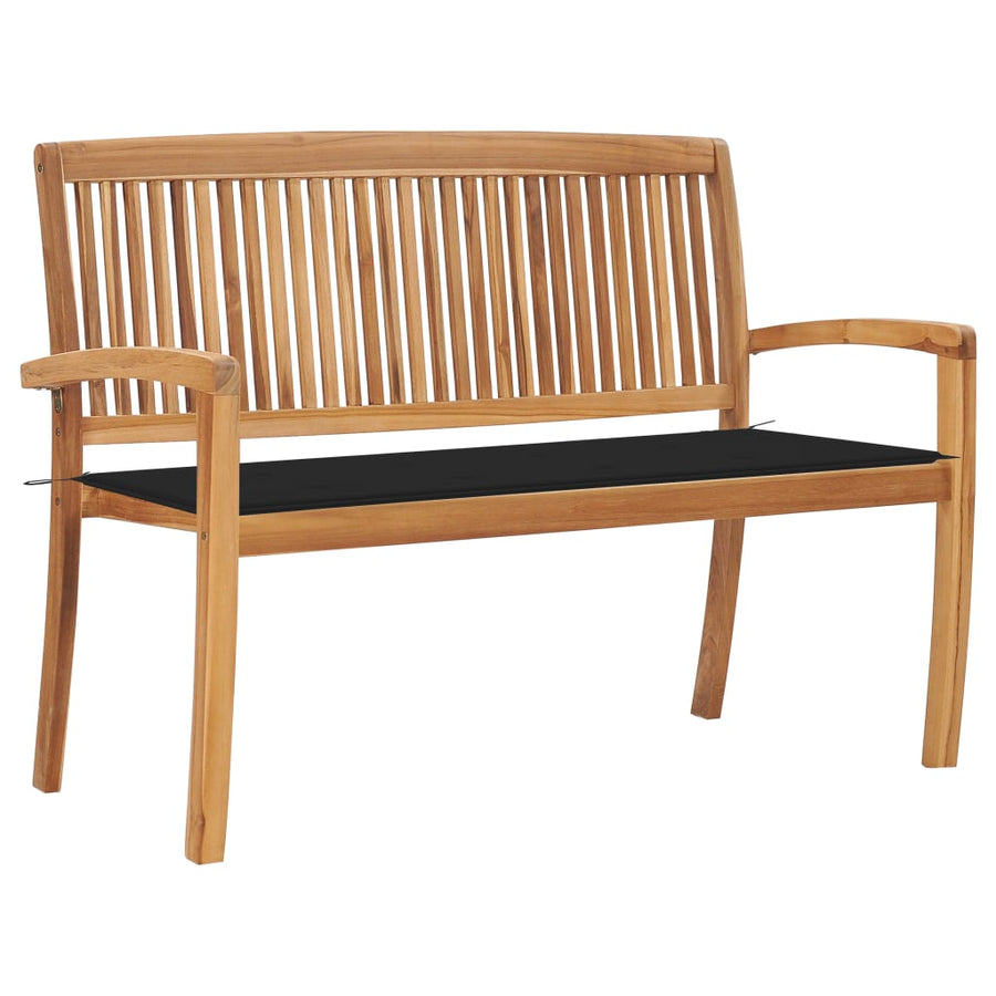 Tuinbank Stapelbaar Met Kussen 128,5 Cm Massief Teakhout 120 cm Zwart