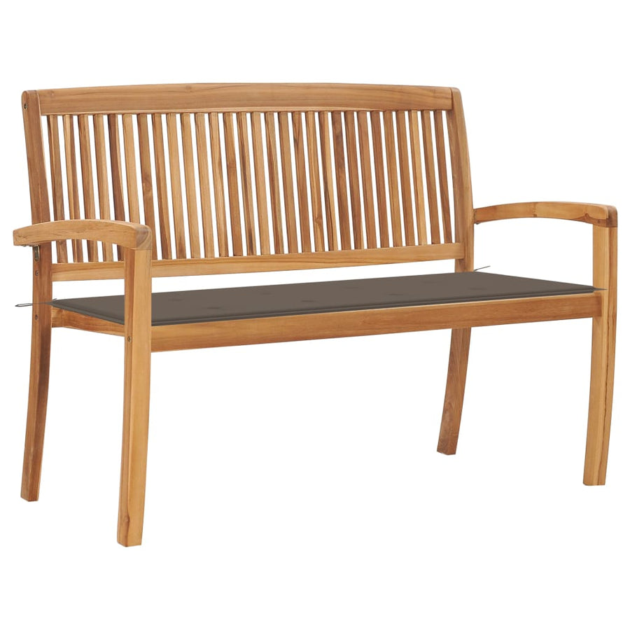 Tuinbank Stapelbaar Met Kussen 128,5 Cm Massief Teakhout Taupe 120 cm