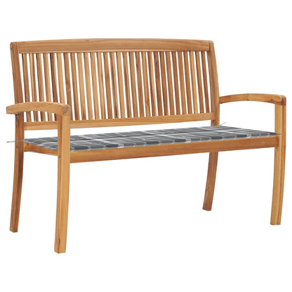 Tuinbank Stapelbaar Met Kussen 128,5 Cm Massief Teakhout 120 cm Grijs ruitpatroon