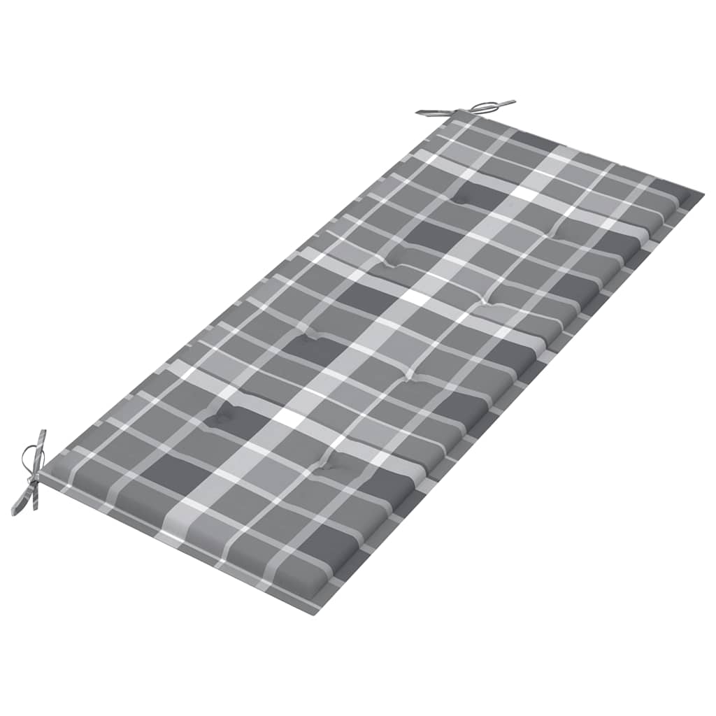 Tuinbank Stapelbaar Met Kussen 128,5 Cm Massief Teakhout 120 cm Grijs ruitpatroon
