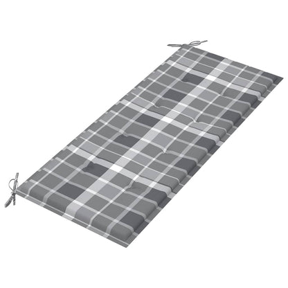 Tuinbank Stapelbaar Met Kussen 128,5 Cm Massief Teakhout 120 cm Grijs ruitpatroon