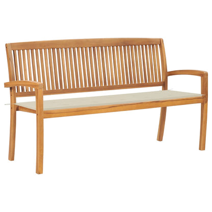 Tuinbank Stapelbaar Met Kussen 59 Cm Massief Teakhout 150 cm Crème