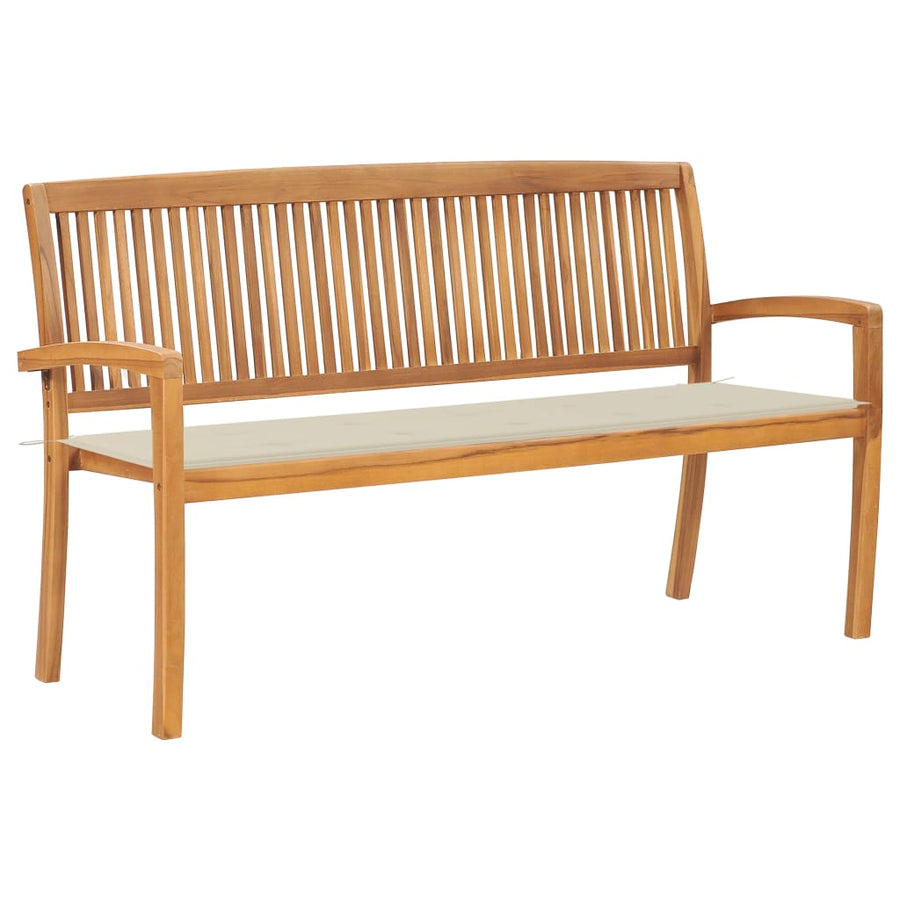 Tuinbank Stapelbaar Met Kussen 59 Cm Massief Teakhout 150 cm Crème