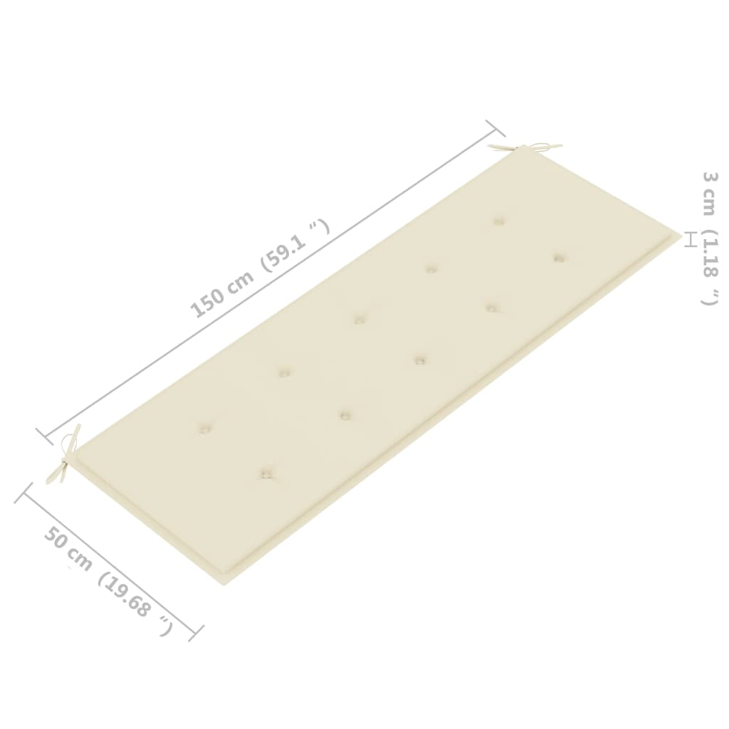 Tuinbank Stapelbaar Met Kussen 59 Cm Massief Teakhout 150 cm Crème