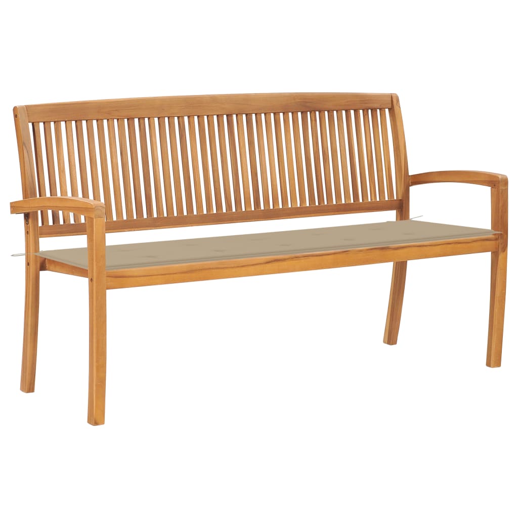 Tuinbank Stapelbaar Met Kussen 59 Cm Massief Teakhout 150 cm Beige
