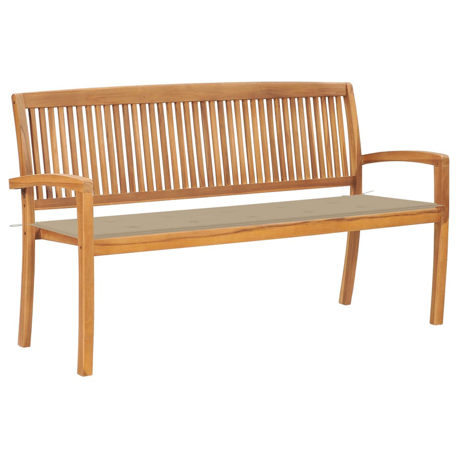 Tuinbank Stapelbaar Met Kussen 59 Cm Massief Teakhout 150 cm Beige