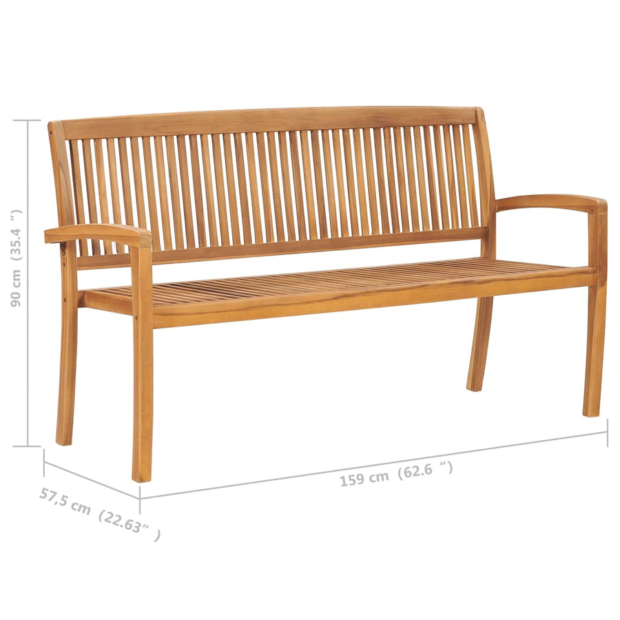 Tuinbank Stapelbaar Met Kussen 59 Cm Massief Teakhout 150 cm Beige
