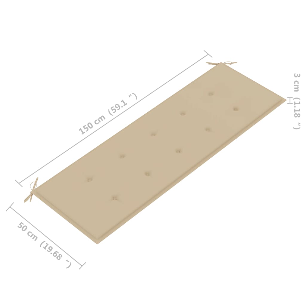 Tuinbank Stapelbaar Met Kussen 59 Cm Massief Teakhout 150 cm Beige