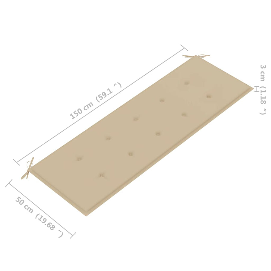 Tuinbank Stapelbaar Met Kussen 59 Cm Massief Teakhout 150 cm Beige