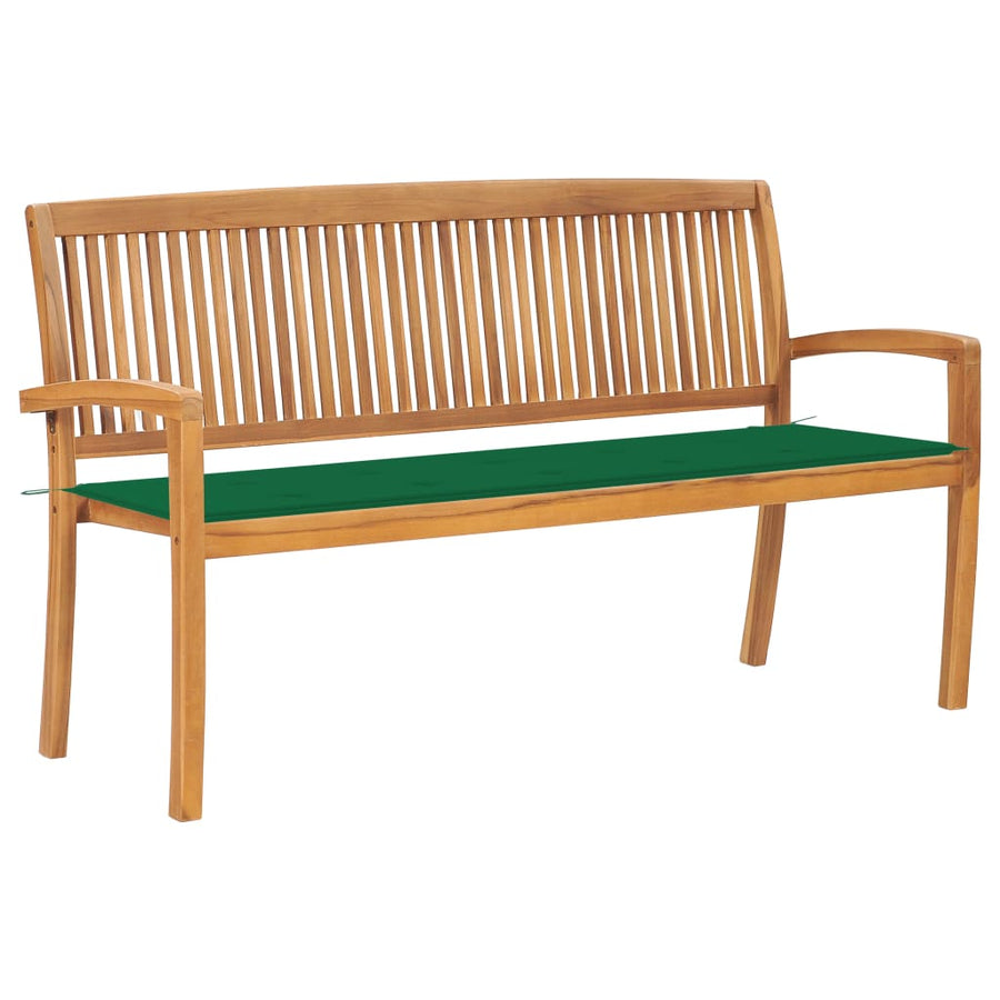 Tuinbank Stapelbaar Met Kussen 59 Cm Massief Teakhout 150 cm Groen