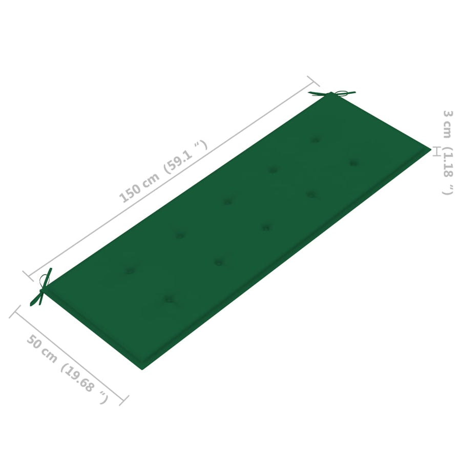 Tuinbank Stapelbaar Met Kussen 59 Cm Massief Teakhout 150 cm Groen