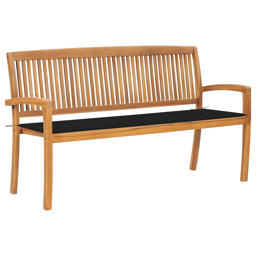 Tuinbank Stapelbaar Met Kussen 59 Cm Massief Teakhout 150 cm Zwart