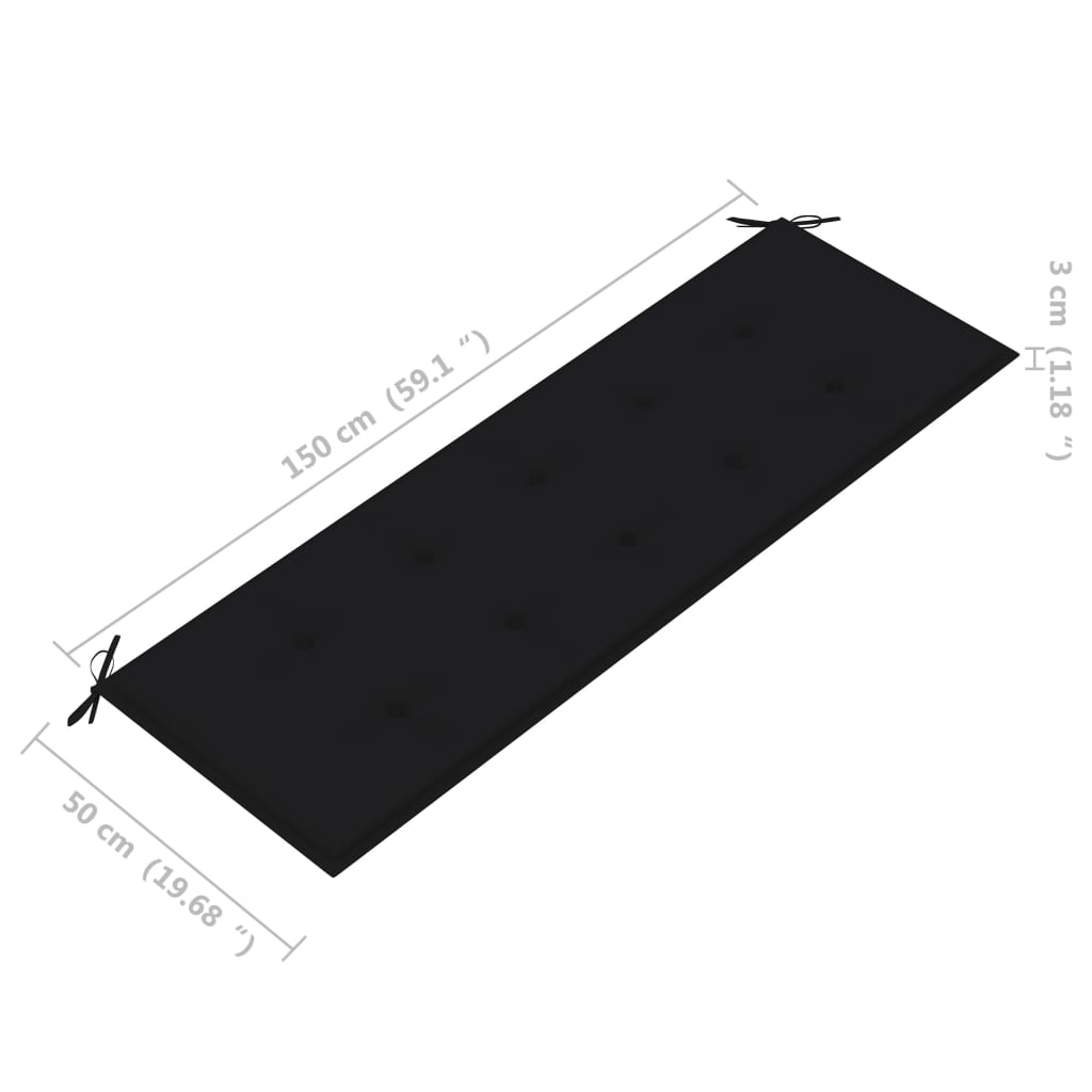 Tuinbank Stapelbaar Met Kussen 59 Cm Massief Teakhout 150 cm Zwart