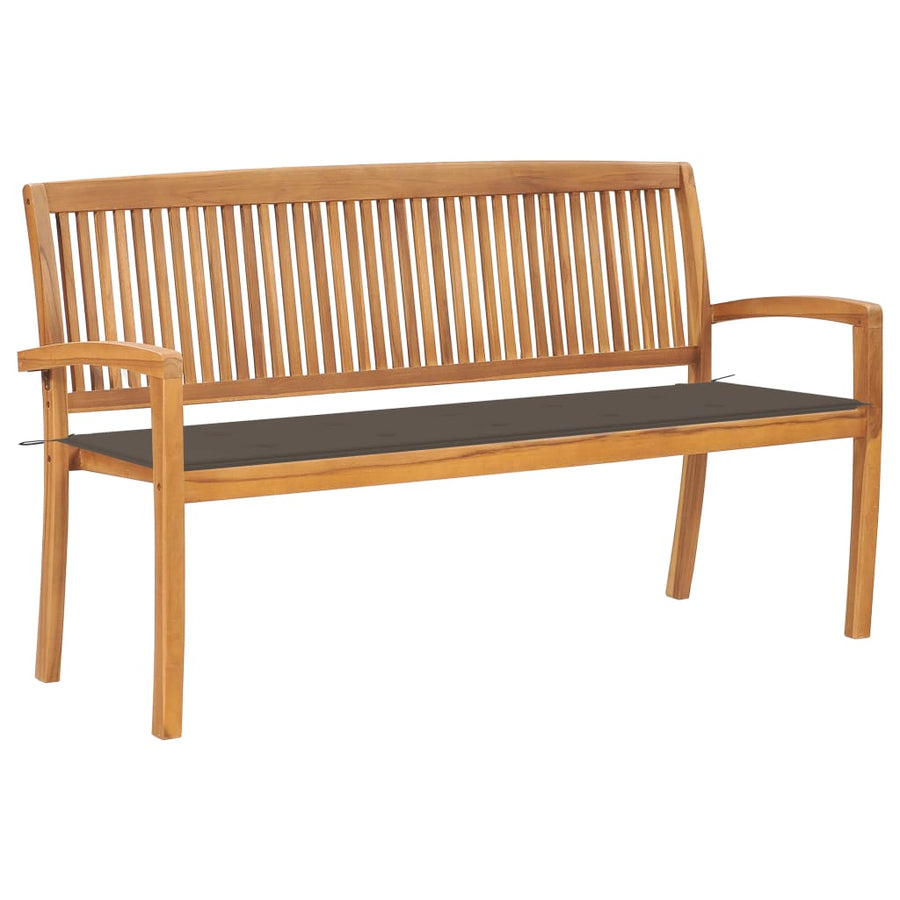 Tuinbank Stapelbaar Met Kussen 59 Cm Massief Teakhout 150 cm Taupe
