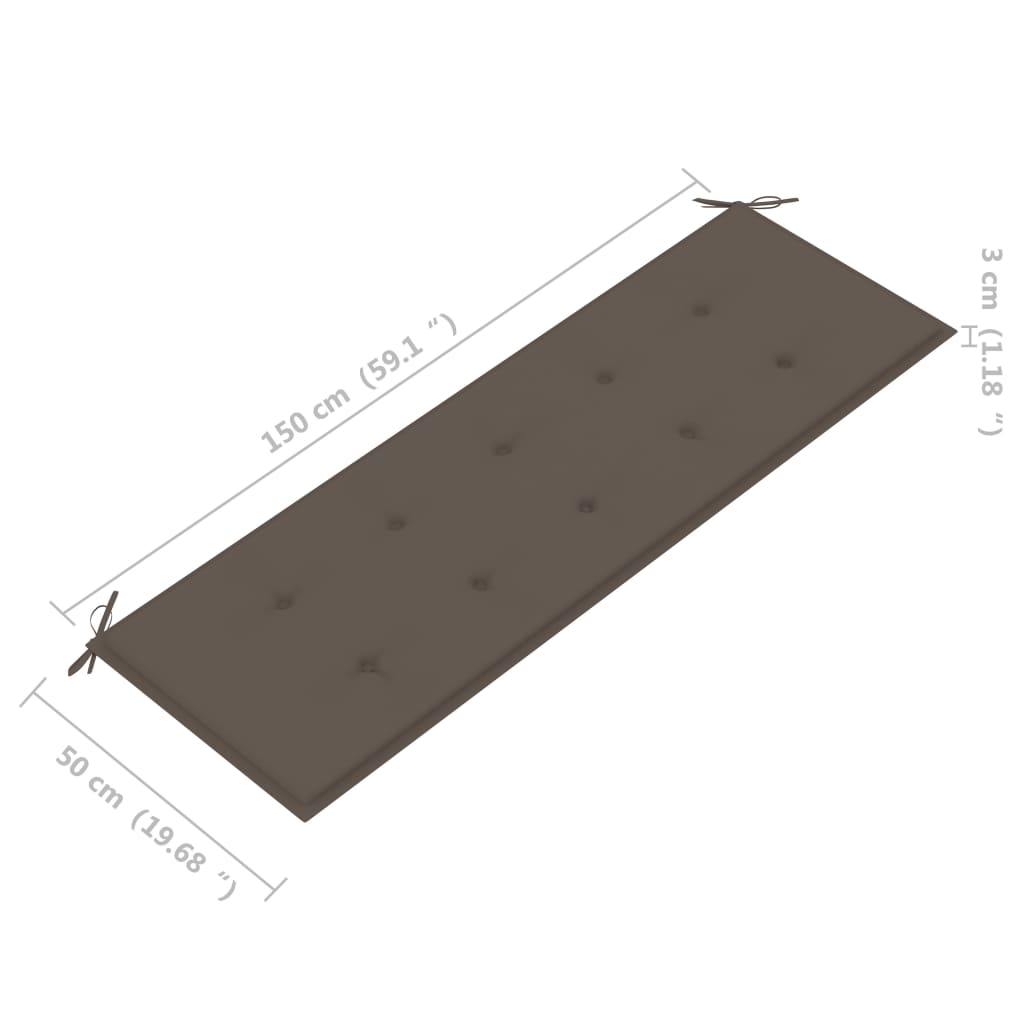 Tuinbank Stapelbaar Met Kussen 59 Cm Massief Teakhout 150 cm Taupe