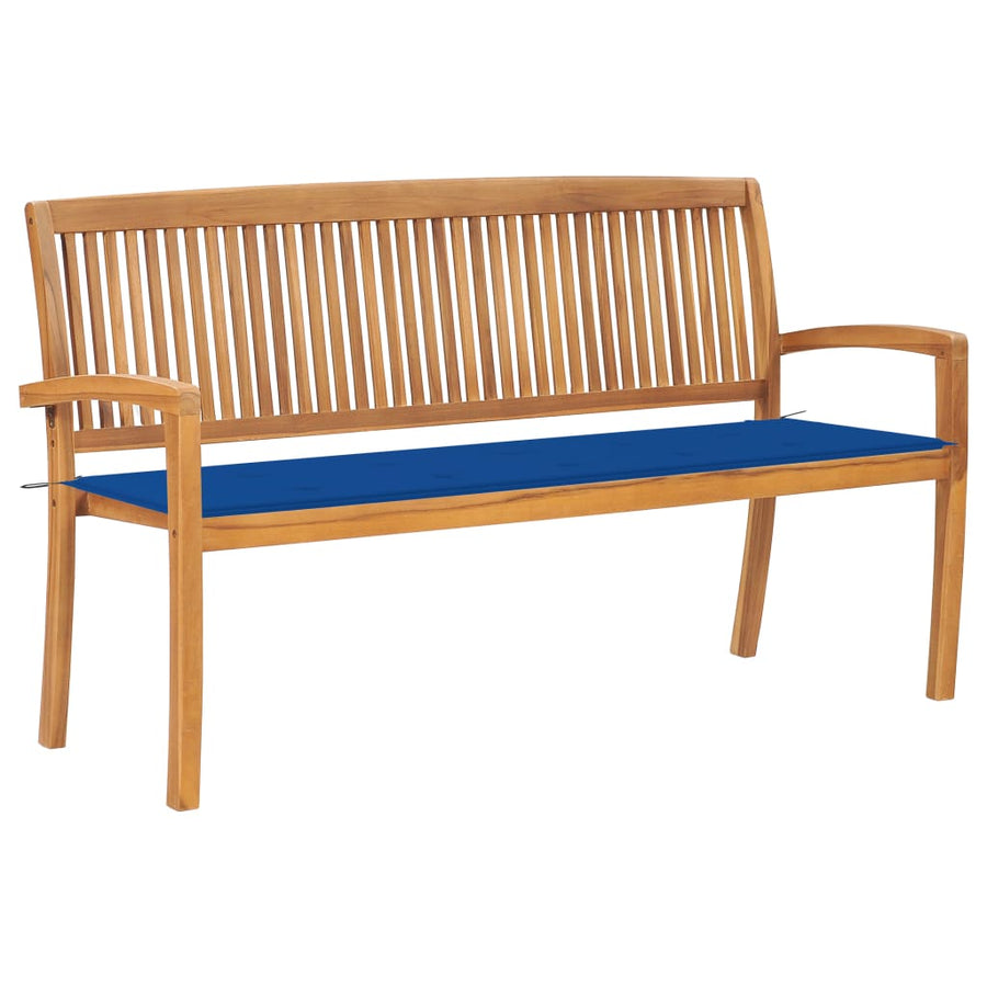 Tuinbank Stapelbaar Met Kussen 59 Cm Massief Teakhout 150 cm koningsblauw