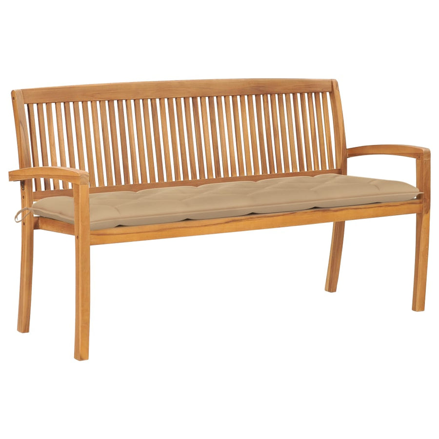 Tuinbank Stapelbaar Met Kussen 59 Cm Massief Teakhout Beige