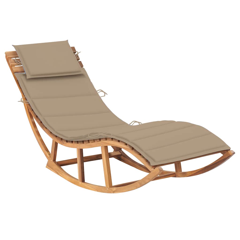 Ligbed Schommelend Met Kussen Massief Teakhout Beige