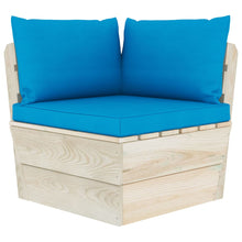 Tuin Met Kussens Pallet Geïmpregneerd Vurenhout lichtblauw Hoekbank