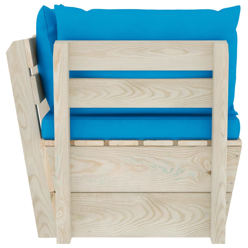 Tuin Met Kussens Pallet Geïmpregneerd Vurenhout lichtblauw Hoekbank