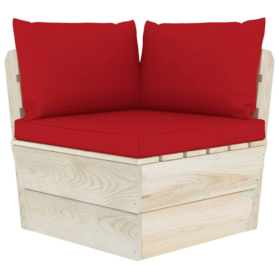 Tuin Met Kussens Pallet Geïmpregneerd Vurenhout Rood Hoekbank