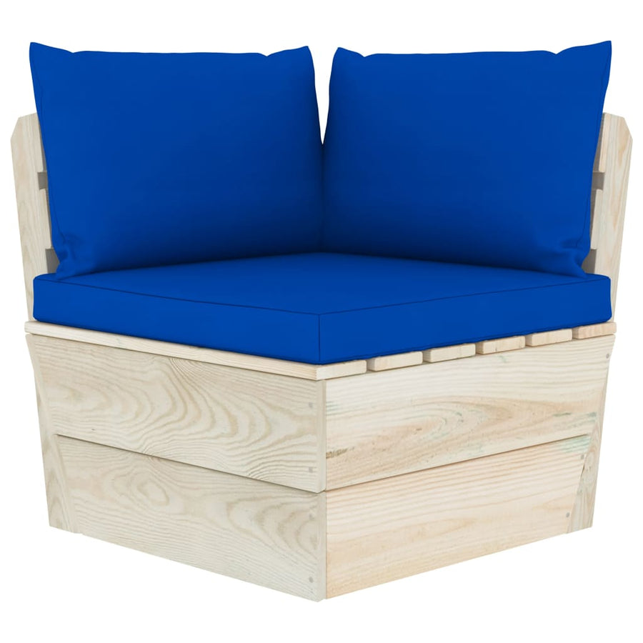 Tuin Met Kussens Pallet Geïmpregneerd Vurenhout Blauw Hoekbank