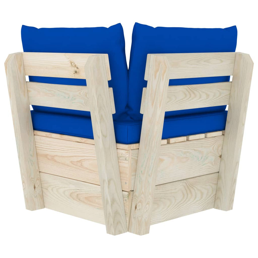 Tuin Met Kussens Pallet Geïmpregneerd Vurenhout Blauw Hoekbank