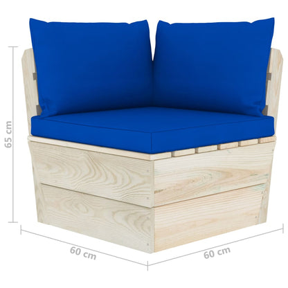 Tuin Met Kussens Pallet Geïmpregneerd Vurenhout Blauw Hoekbank