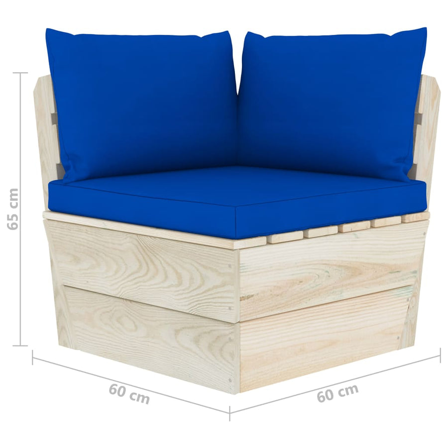 Tuin Met Kussens Pallet Geïmpregneerd Vurenhout Blauw Hoekbank