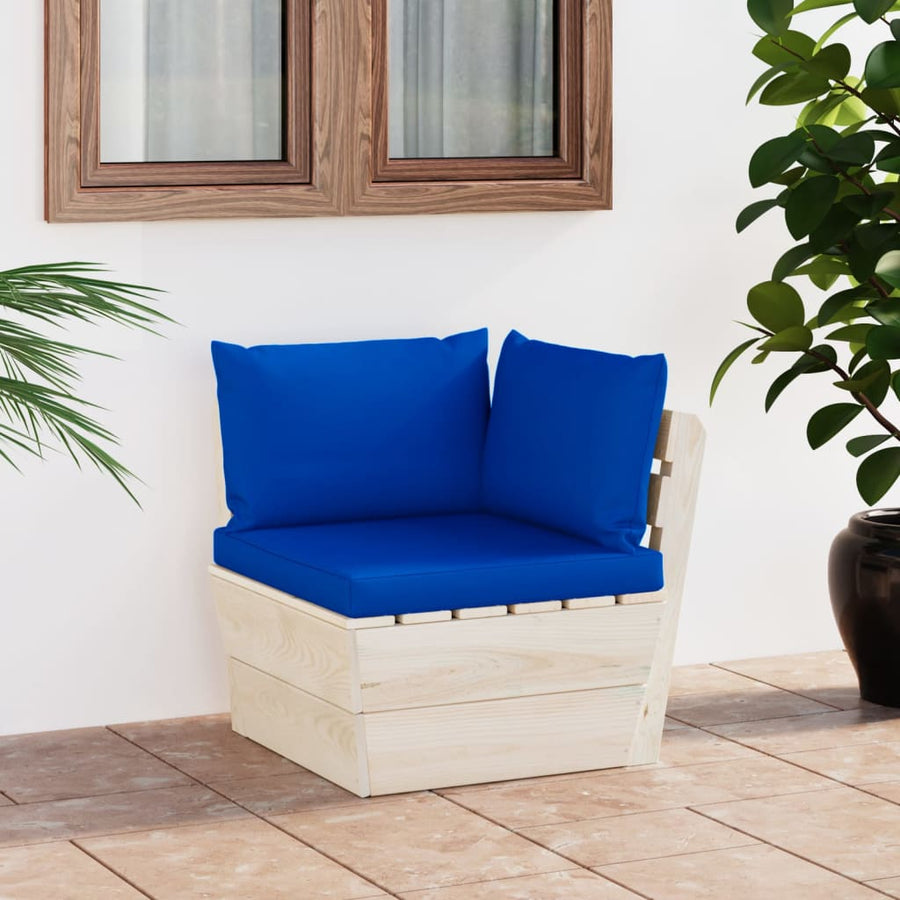 Tuin Met Kussens Pallet Geïmpregneerd Vurenhout Blauw Hoekbank