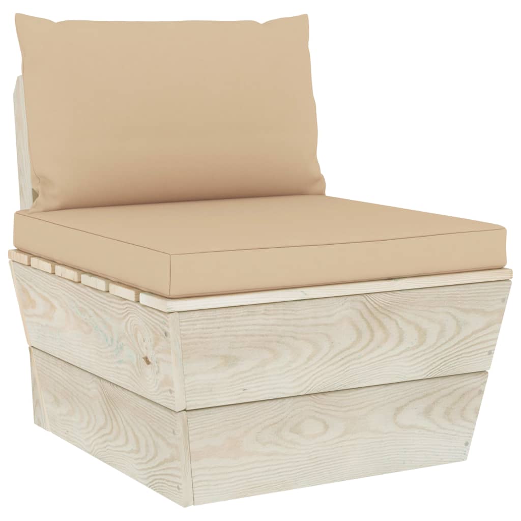 Tuin Met Kussens Pallet Geïmpregneerd Vurenhout Beige Middenbank
