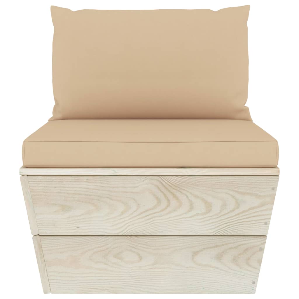 Tuin Met Kussens Pallet Geïmpregneerd Vurenhout Beige Middenbank