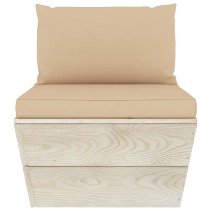 Tuin Met Kussens Pallet Geïmpregneerd Vurenhout Beige Middenbank